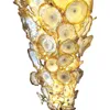 현대 샹들리에 골드 무라 노 램프 36 인치 샹들리에 조명 G9 LED 꽃 체인 펜던트 아트 장식 조명