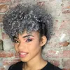 100% Real Grey Hair Short Afro Puff Ponytail African American Wrap Black Gray Human Ponytail With Drawstring And Clip(gray) 120g 140g