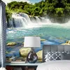 Foto Papel de parede do 3D Stereo Cachoeira Água corrente Natureza Paisagem Mural HD estilo chinês Non-Woven Decor Papel de Parede