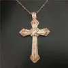 Vecalon Hiphop Big Cross Pendant Rose Goud gevuld 925 Silver Diamond Party Wedding Pendanten met ketting voor vrouwelijke mannen sieraden