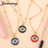 Juwang Turkse ronde kwaad blauwe oog ketting kubieke zirkonia regenboog oog hanger ketting vrouw lange ketting sieraden