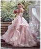 Robe de bal rose robes de mariée colorées chérie volants jupe femmes robes de mariée non blanches robe de mariée colorée sur mesure