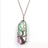 Luckyshine 6 pièces en gros naturel arc-en-ciel fluorite améthyste gemmes pendentifs hexagonaux Vintage arbre de vie pendentif colliers unisexe