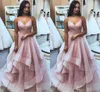 Glitz Sexy Amazing Pink Prom Dresses Spahgetti Strap A Line Sequins Tulle Ruffles Evening Gowns Long Formal Party Pageant Dress Custom