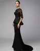 Peplum Black Mermaid Mother of the Bride Dresses a buon mercato in pizzo a maniche lunghe abiti da sposa per ospiti più dimensioni mettine a mezza manica gro312p