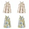 Дети дизайнерские одежды детские девочки платье девушки льняные жилет принцессы платья детей девочек цветочные печать льняные платья оборками с бантами LT1021