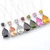 Half Dozen 12 PCS/Lot Mix Color Water Drop Crystal Peridot Morganite Gemstone Silver Woman Necklace Pendant Wedding Pendant Jewelry