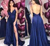 Navy Blue Cheap Simple Sexy Prom Dresses Long Spaghetti Straps Backless Formal Prom Party Gowns Special Occasion Dress Vestidos De Fiest