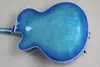 Custom Wholesale Blue Tiger Pattern Semi-Hollow Body Jazz Electric Guitar med anpassad service