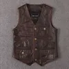 Gilets pour hommes gilet en cuir véritable pour hommes vestes sans manches en peau de vache véritable Vintage gilet de motard décontracté de haute qualité