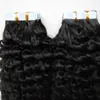 Taśma w Remy Human Hair Mongolian Kinky Curly 10 "-26" Dwustronne Naturalne Ludzkie Włosy PU Rozszerzenia Włosy 40piec