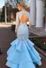 Light Sky Blue Tiered Mermiad Dresses Assoes Evening 2019