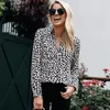 Fashion-Nadafair Curl Down Collar Zwierząt Print Leopard Bluzka Kobiety Z Długim Rękawem Slim Leopard Koszula Damskie Topy i Bluzki