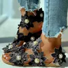 Sandalias 2021 verano señoras zapatos planos mujer correa trasera blanco Floral bohemio mujer al aire libre Casual playa