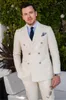 Popular Beige Groom Tuxedos Double-Breasted Groomsmen Wedding Tuxedos Men Formal Dinner Party Prom Blazer Suit(Jacket+Pants+Tie) 1122