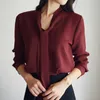Blusas mujer de moda 2020 båge v-hals office blouse damer toppar chiffon blus skjorta toppar kvinnor långärmad kvinna a137