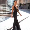 Sexy schwarze Abendkleider mit V-Ausschnitt, rückenfrei, Kristallperlen, formale Meerjungfrau-Abschlussballkleider 2020 Abendkleider für besondere Anlässe