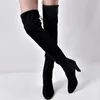 Hot Sale-Women's warm boots autumn and winter new pointed thick with side zipper over the knee boots elastic boots women's shoes