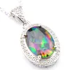 2019 NEW Luckyshine 10*14mm 5pcs Lot Hot Sale Oval Mystic Topaz Gemstone Vintage Silver Pendant American Weddings Jewelry Gift With Chain