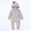 Baby Rompers 2 цвета милые диноза детские наряды с длинным рукавом мальчик девушка с капюшоном находящиеся с капюшоном.