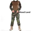 Hanwild Men Tactical Uniform Shirt Army Combat Hunting Pants with Kne Pads Camouflage Training Clothes S19