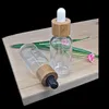 30ml Clear Glass Essential Olja Dropperflaska Kosmetisk pipettbehållare Förpackningsflaska Eco Friendly Wooden Bambu lock