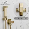 Hand Held Bidet Sprayer Brass Douche Kit Toilet Shattaf Sprayer Square Brushed Gold Copper Valve Set Shower Head Faucet AP2112 Y20281s