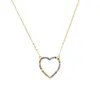 925 Sterling Silver Färgglada CZ Paved Hollow Heart Pendant Halsband för Kvinnor Tjej Lover Gift Mode Charm Silver 925 Smycken
