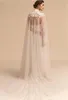 2019 nieuwste tule lange hoge nek bruiloft cape kanten jas bolero wrap witte ivoor vrouwen bruids accessoires bedekte knopen op maat gemaakt