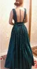 V-neck elegant dresses emerald green Celebrity country dress Floor Length Runway 2019 pregnant modest dress beadings bows evening gowns