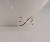 5PCS Outline Open Two Love Hearts Necklaces Geometric Wire Wrapped Horizontal 2 Double Heart Infinite Infinity Necklaces for Women