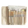 12pcs 18pcs 24pcs Aaluminium Tube Beige Bois Pinceaux De Maquillage Ensemble Sac En Cuir Ombre À Paupières Fondation Poudre Eyeliner Cils Lèvres Maquillage Outils