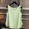 Blusas de las mujeres Camisas Blusa de verano Sin mangas Camisa de moda de gasa Sólido V-cuello casual más tamaño 4xl Top femenino suelto