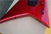 Fabrika Custom V şekli Metal Kırmızı Elektro Gitar ile Siyah Donanım, Floyd Rose Köprüsü, Beyaz İnci Fret Kakma, özelleştirilebilir