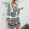 Casual Jurken Zomer Gestreepte Mini Vrouwen 2022 Boho Herfst Party Korte Strand Jurk V-hals Losse Zonnejurk Femme Vestidos