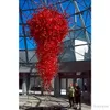 Plafonnier en verre d'art rouge de grande taille, lampe suspendue à chaîne soufflée à la main pour décoration d'église de musée