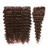 4 Förfärgad djupvåg Remy mänskliga hårbuntar med spetsstängning 4x4