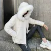 Kürk Yaka Kapşonlu Kısa Kadın Kirpi Ceket 2019 Yeni Moda İpli Gevşek Kış Parka Mujer Bayanlar Rahat Kabarcık Coat