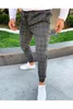 Calças masculinas sexy cintura alta primavera verão moda bolso slim fit xadrez perna reta casual lapis jogger calças casuais 307B