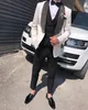 2020 Sommarstrand Bröllop Tuxedos 3D Floral Pattern Mens Groom Suits Notched Lapel Slim Fit Prom Party Blazer Jacket (Jacka + Vest + Byxor)