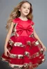 Glänzende Pailletten Blumen-Mädchen-Kleid-rote Tulle abgestuftes Röckchen Mädchen-Festzug-Kleider Netter Puffy Prom Brautkleider