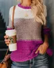 Women Autumn Sweater Colorblock Contrast Color Casual Pullovers Women