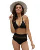 2020 Online Sport Tassel Kvinnors Sexig One Piece High Waisted Split Baddräkt Tjej Bikinis Set Beach Yakuda Badkläder Slinga med små blommor