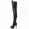 Heißer Verkauf-Sexy High Heel Oberschenkelhohe Stiefel Nachtclub Tanzshow Lange Stiefel Plattform Winter Warme Mode Kleid Abend Booties Schuhe N078