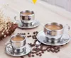 Aço inoxidável 160 ml Café Tea Set Double Layer copo caneca de café expresso Caneca copos de leite com Dish Colher GGA2646