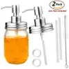 304 Roestvrij staal Mason Jar Dispenser Badkameraccessoires 2 Pack Set Soap Dispenser -deksels