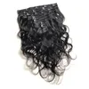 Indian Virgin Hair Clip-in Hair Extensions 120g Body Wave Clips 8 pieces/set Natural Color 8-24inch Wholesale 120Gram