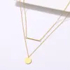 Choker Necklace for Women Double Pendant Round and Stick Metal Alloy Pendant Creative Jewellery Gold Silver Fashion Jewelry Gift 2pcs/set