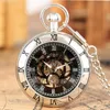 Steampunk Vintage Silver Black Bronze Color Pocket Watch Roman Number Case Hand Vind Mekaniska klockor för män Kvinnor med Pendat 299A