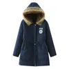 Giacca invernale da donna Collo in pelliccia Parka Slim Zipper Parka Cappello di lana Cintura con cappuccio Addensare Cappotto invernale Outwear Lungo Cappotto da neve femminile V191111